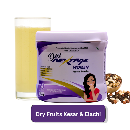 Diet Nextage Women Protein Powder with DHA & GLA | Dry Fruits Kesar Elaichi Flavour | Daily Nutrition, Strength & Immunity Support