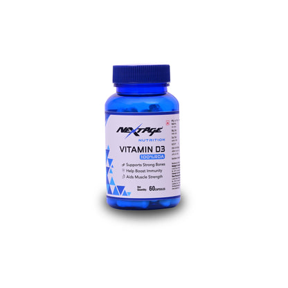 Nextage Nutrition Vitamin D3 Capsules 100% RDA for Bone Strength, Immunity & Muscle Support – 60 Capsules
